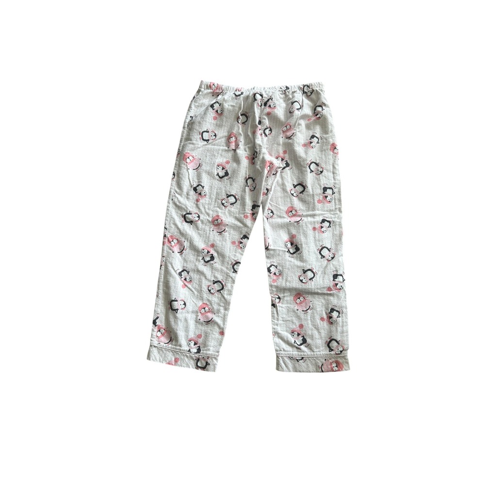 La Vie En Rose Pink Penguin Flannel Pajama Set Sz L Cotton‎ Button Down Cozycore - Picture 7 of 9